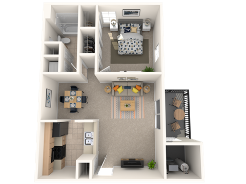Floor plan for 1 bed, 1 bath, 687 sqft